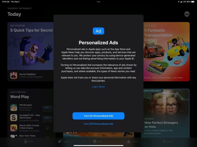 Apple vraagt in iOS 15 of ze persoonlijke reclame aan je mogen laten zien